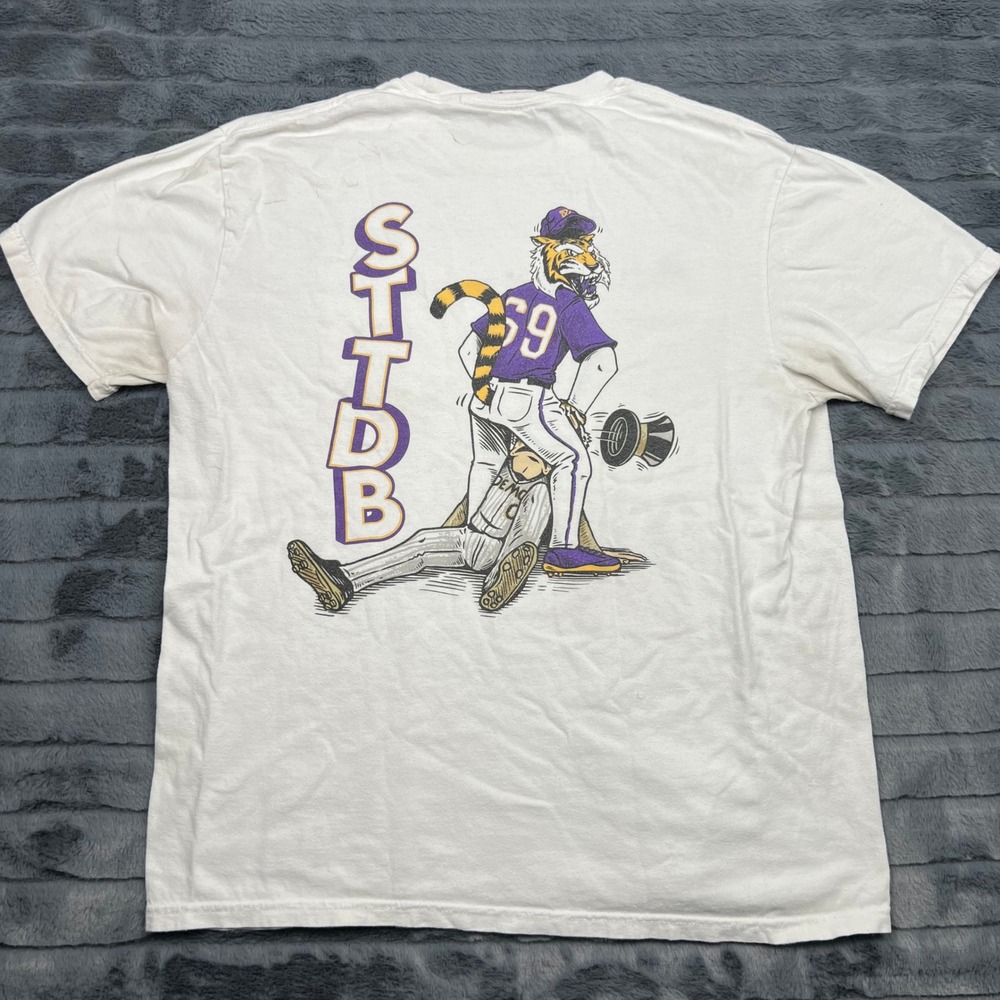 Old Row LSU Tigers STTDB Pocket T-Shirt Mens Large White Comfort Colors Graphic